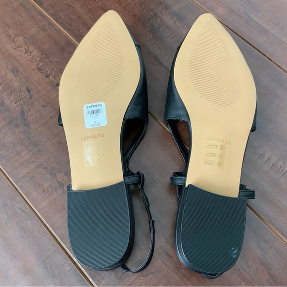 Black Cap Toe Ballet Slingback Flats with Pointed Toe - Picture 3 of 11